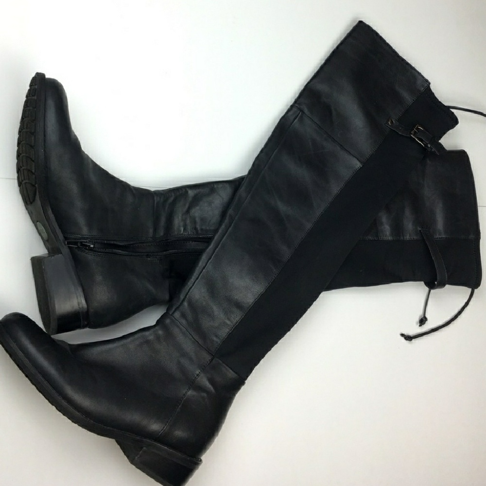 Black Knee-High Leather Riding Boots - Women's